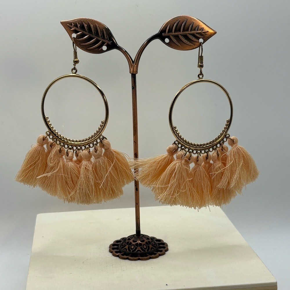 Peach Bohemian Fringed Tassel Earrings